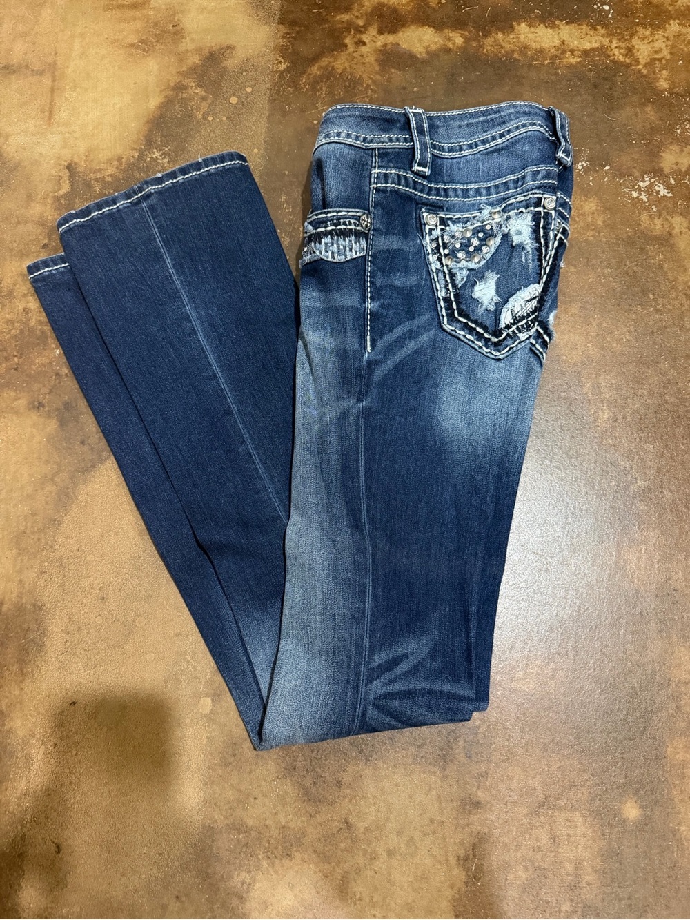 Miss Me Dark Blue Bootcut Jeans with Embellished Back Pockets